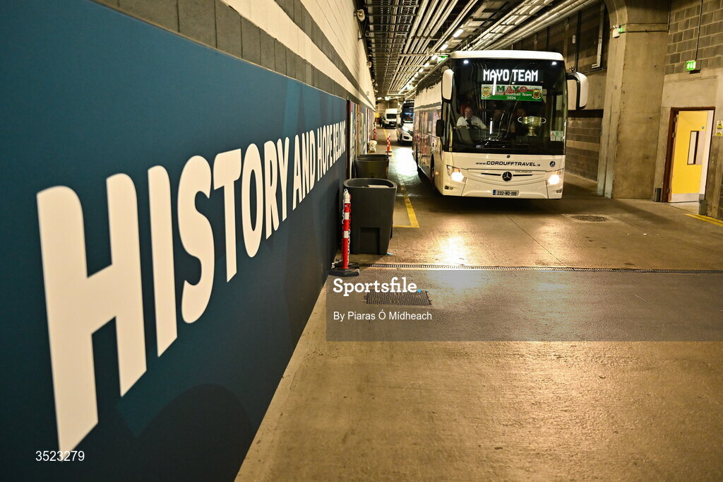 26 July 2026; The Mayo team bus on it's way down the tunnel heading out of Croke Park after the GAA Football All-Ireland Senior Championship final match between Kerry and Mayo at Croke Park in Dublin. Photo by Piaras Ó Mídheach/Sportsfile