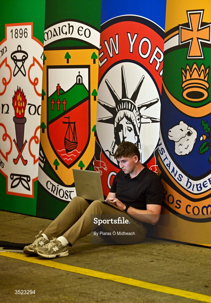 26 July 2026; Irish Examiner journalist Maurice Brosnan at work after the GAA Football All-Ireland Senior Championship final match between Kerry and Mayo at Croke Park in Dublin. Photo by Piaras Ó Mídheach/Sportsfile