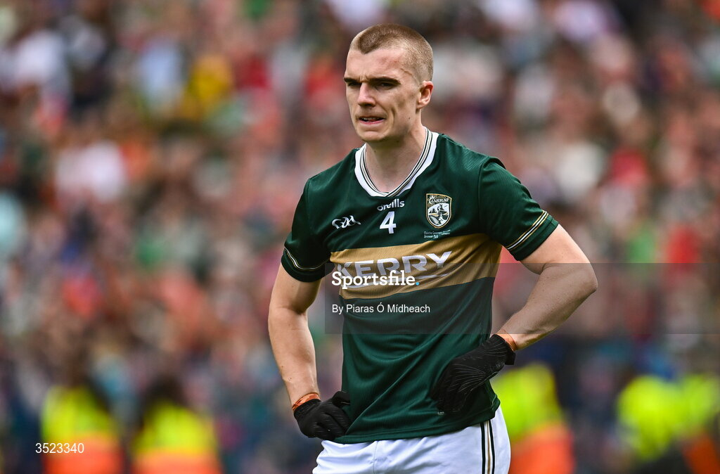 26 July 2026; Dylan Casey of Kerry after his side's defeat in during the GAA Football All-Ireland Senior Championship final match between Kerry and Mayo at Croke Park in Dublin. Photo by Piaras Ó Mídheach/Sportsfile