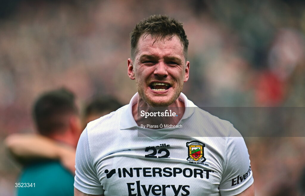 26 July 2026; Matthew Ruane of Mayo celebrates after vitory in the GAA Football All-Ireland Senior Championship final match between Kerry and Mayo at Croke Park in Dublin. Photo by Piaras Ó Mídheach/Sportsfile