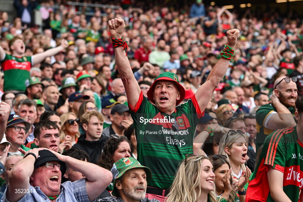 26 July 2026; Mayo supporters during the GAA Football All-Ireland Senior Championship final match between Kerry and Mayo at Croke Park in Dublin. Photo by Piaras Ó Mídheach/Sportsfile