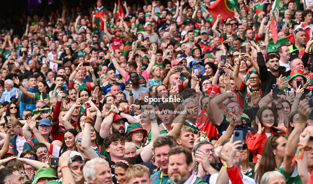 26 July 2026; Mayo supporters celebrates after the GAA Football All-Ireland Senior Championship final match between Kerry and Mayo at Croke Park in Dublin. Photo by Piaras Ó Mídheach/Sportsfile