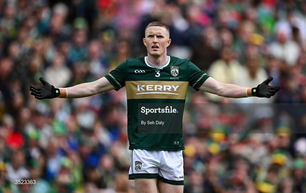 26 July 2026; Jason Foley of Kerry during the GAA Football All-Ireland Senior Championship final match between Kerry and Mayo at Croke Park in Dublin. Photo by Seb Daly/Sportsfile