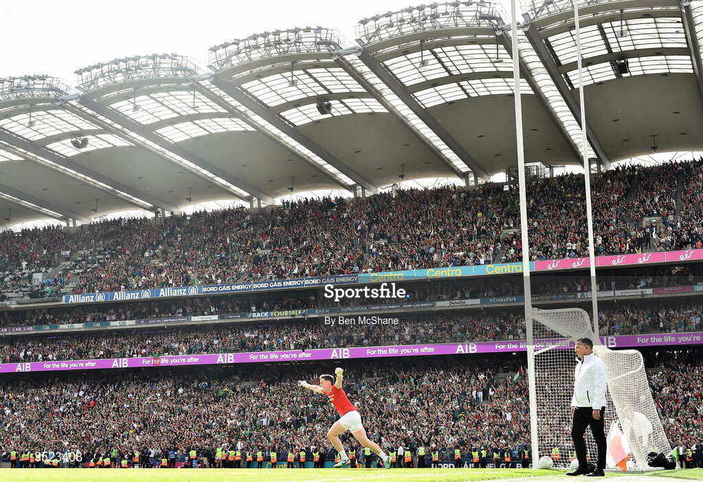 26 July 2026; Mayo goalkeeper Jack Livingstone celebrates at the final whistle of the GAA Football All-Ireland Senior Championship final match between Kerry and Mayo at Croke Park in Dublin. Photo by Ben McShane/Sportsfile