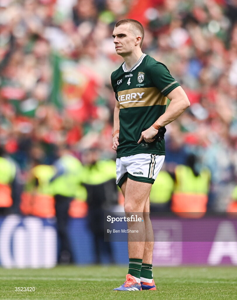 26 July 2026; Dylan Casey of Kerry after the GAA Football All-Ireland Senior Championship final match between Kerry and Mayo at Croke Park in Dublin. Photo by Ben McShane/Sportsfile
