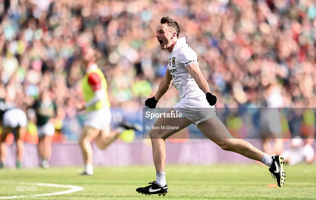 26 July 2026; Diarmuid O'Connor of Mayo celebrates at the final whistle of the GAA Football All-Ireland Senior Championship final match between Kerry and Mayo at Croke Park in Dublin. Photo by Ben McShane/Sportsfile
