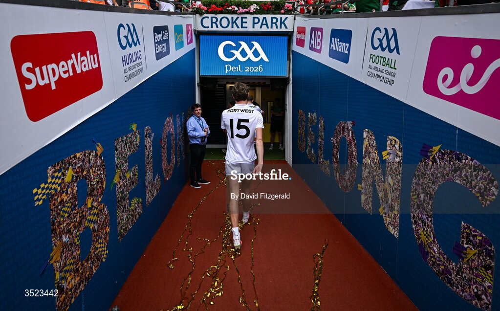 26 July 2026; Kobe McDonald of Mayo walks down the tunnel after the GAA Football All-Ireland Senior Championship final match between Kerry and Mayo at Croke Park in Dublin. Photo by David Fitzgerald/Sportsfile