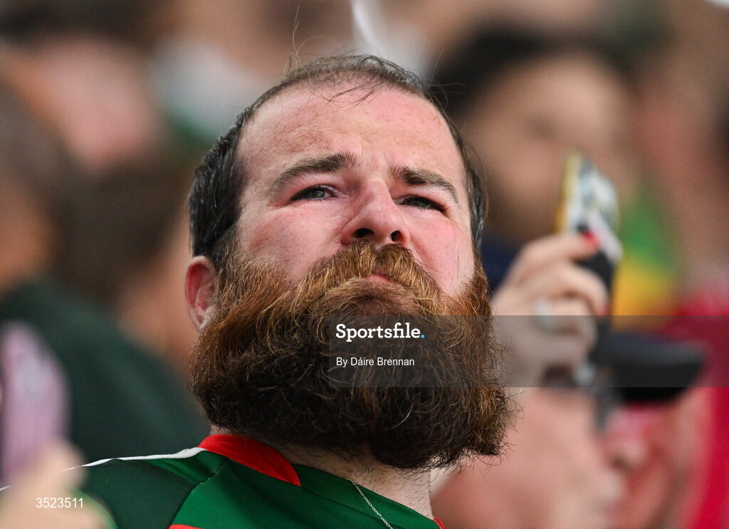 26 July 2026; A Mayo supporter takes it all in after the GAA Football All-Ireland Senior Championship final match between Kerry and Mayo at Croke Park in Dublin. Photo by Daire Brennan/Sportsfile