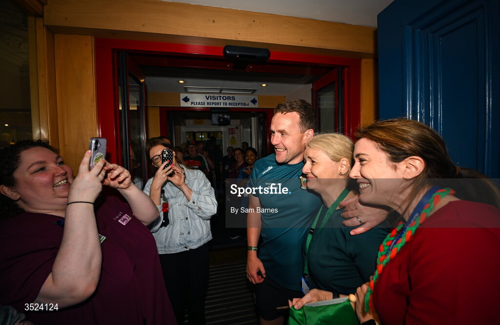 27 July 2026; Mayo manager Andy Moran celebrates with staff from the CHI Temple Street in Dublin after being crowned All-Ireland Senior Football champions following their victory over Kerry in the GAA All-Ireland Senior Football Championship final at Croke Park on Sunday. Photo by Sam Barnes/Sportsfile