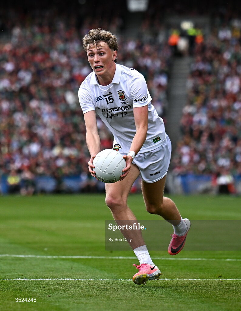26 July 2026; Kobe McDonald of Mayo during the GAA Football All-Ireland Senior Championship final match between Kerry and Mayo at Croke Park in Dublin. Photo by Seb Daly/Sportsfile