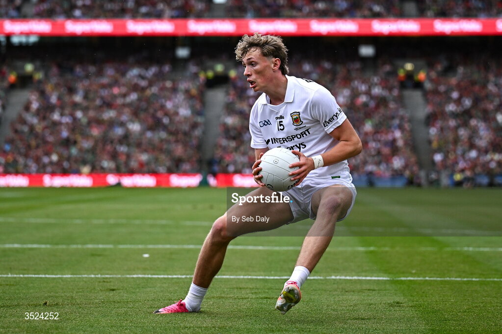 26 July 2026; Kobe McDonald of Mayo during the GAA Football All-Ireland Senior Championship final match between Kerry and Mayo at Croke Park in Dublin. Photo by Seb Daly/Sportsfile