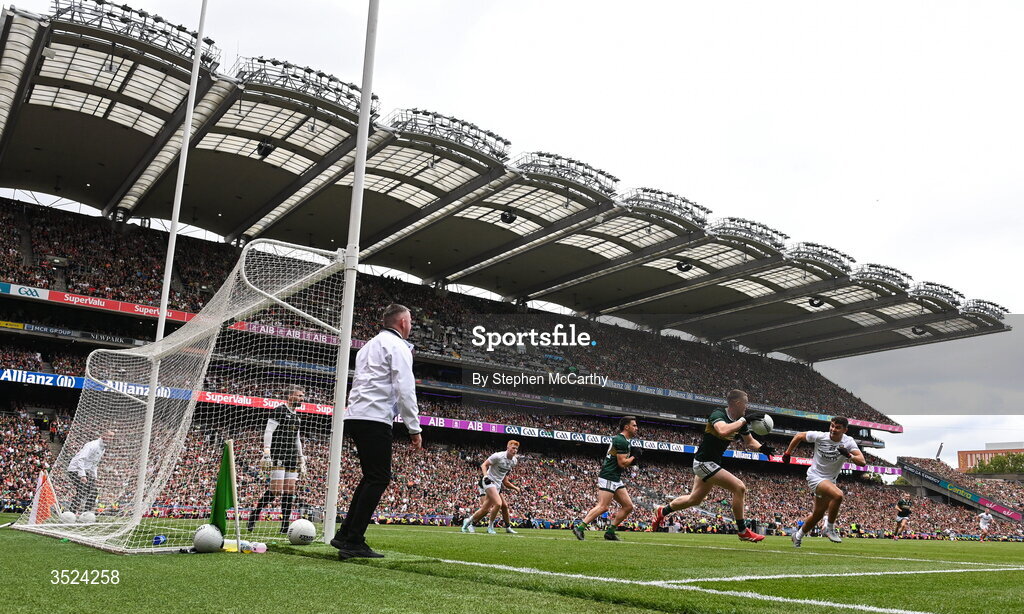 26 July 2026; Jason Foley of Kerry in action against Tommy Conroy of Mayo during the GAA Football All-Ireland Senior Championship final match between Kerry and Mayo at Croke Park in Dublin. Photo by Stephen McCarthy/Sportsfile