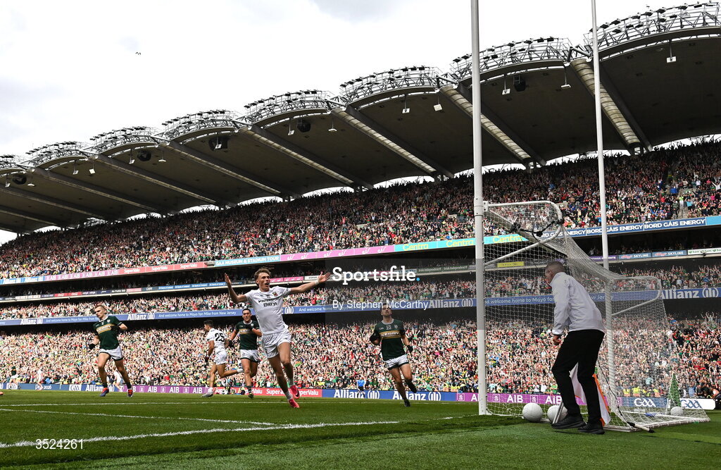 26 July 2026; Kobe McDonald of Mayo celebrates this side's final score during the GAA Football All-Ireland Senior Championship final match between Kerry and Mayo at Croke Park in Dublin. Photo by Stephen McCarthy/Sportsfile