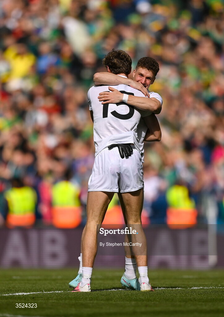 26 July 2026; Cian McHale and Kobe McDonald, 15, of Mayo celebrates their side's victory following the GAA Football All-Ireland Senior Championship final match between Kerry and Mayo at Croke Park in Dublin. Photo by Stephen McCarthy/Sportsfile