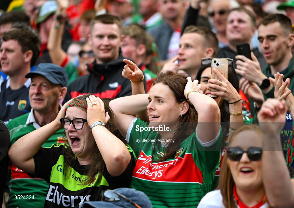 26 July 2026; Mayo supporters at the final whistle of the GAA Football All-Ireland Senior Championship final match between Kerry and Mayo at Croke Park in Dublin. Photo by Stephen McCarthy/Sportsfile