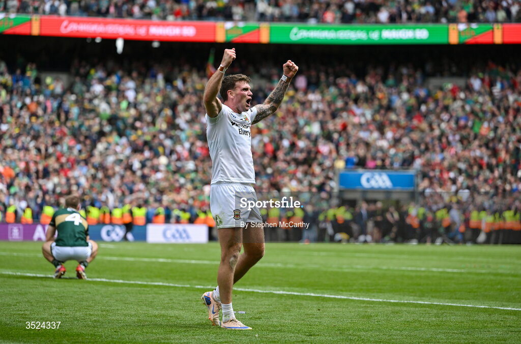 26 July 2026; Jordan Flynn of Mayo celebrates after the GAA Football All-Ireland Senior Championship final match between Kerry and Mayo at Croke Park in Dublin. Photo by Stephen McCarthy/Sportsfile