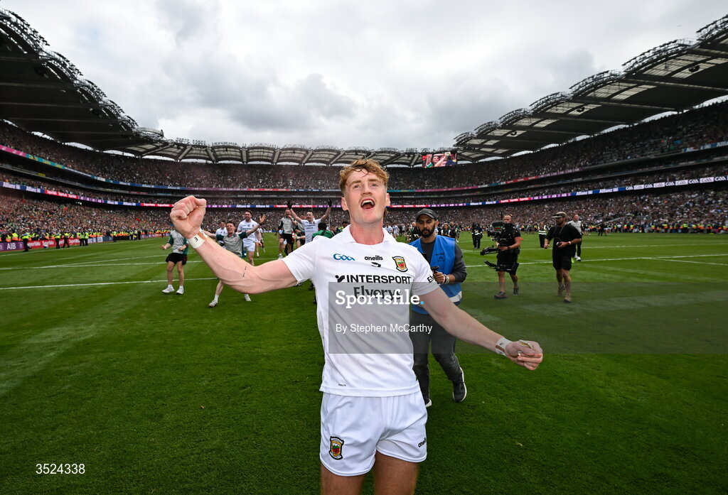 26 July 2026; Jack Carney of Mayo celebrates following the GAA Football All-Ireland Senior Championship final match between Kerry and Mayo at Croke Park in Dublin. Photo by Stephen McCarthy/Sportsfile