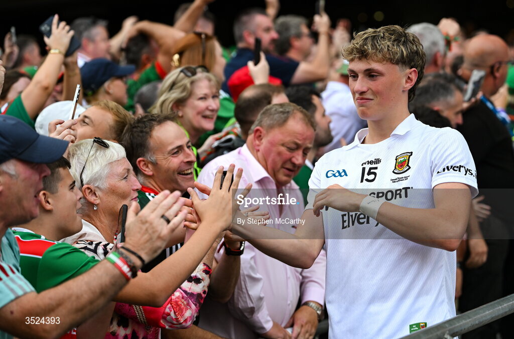 26 July 2026; Kobe McDonald of Mayo is congratulated by supporters after the GAA Football All-Ireland Senior Championship final match between Kerry and Mayo at Croke Park in Dublin. Photo by Stephen McCarthy/Sportsfile