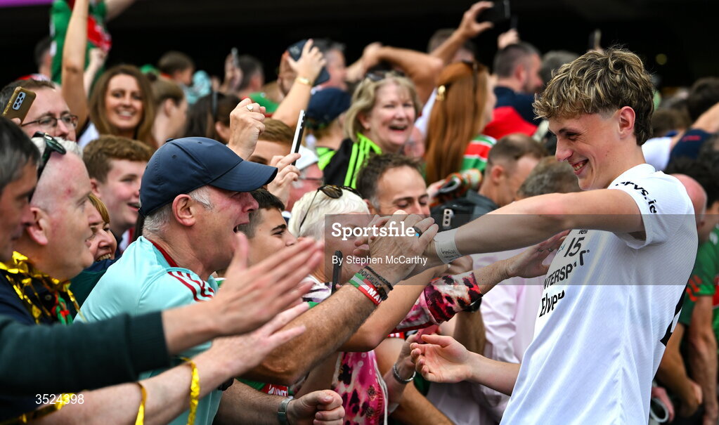 26 July 2026; Kobe McDonald of Mayo is congratulated by supporters after the GAA Football All-Ireland Senior Championship final match between Kerry and Mayo at Croke Park in Dublin. Photo by Stephen McCarthy/Sportsfile