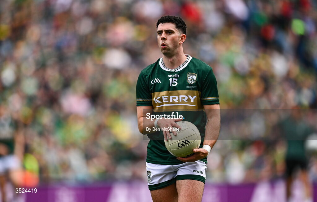 26 July 2026; Dylan Geaney of Kerry during the GAA Football All-Ireland Senior Championship final match between Kerry and Mayo at Croke Park in Dublin. Photo by Ben McShane/Sportsfile