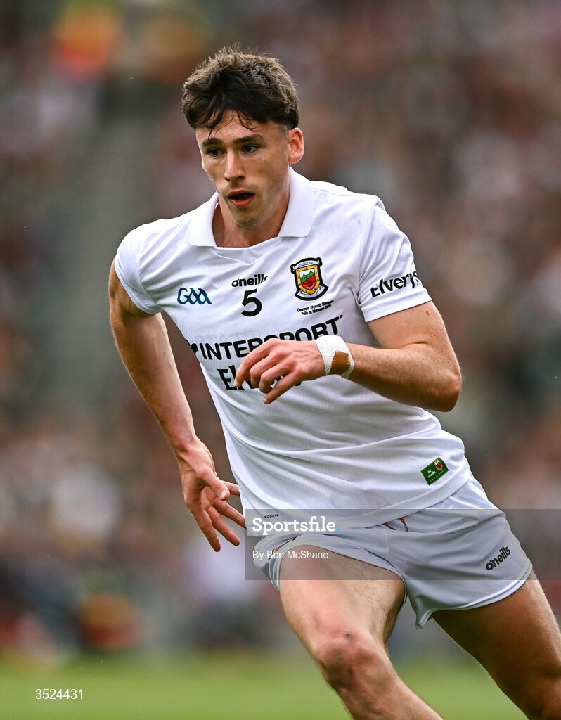 26 July 2026; Sam Callinan of Mayo during the GAA Football All-Ireland Senior Championship final match between Kerry and Mayo at Croke Park in Dublin. Photo by Ben McShane/Sportsfile