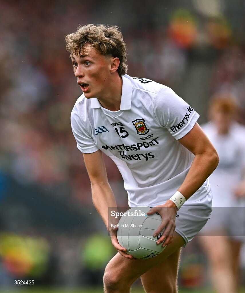 26 July 2026; Kobe McDonald of Mayo during the GAA Football All-Ireland Senior Championship final match between Kerry and Mayo at Croke Park in Dublin. Photo by Ben McShane/Sportsfile