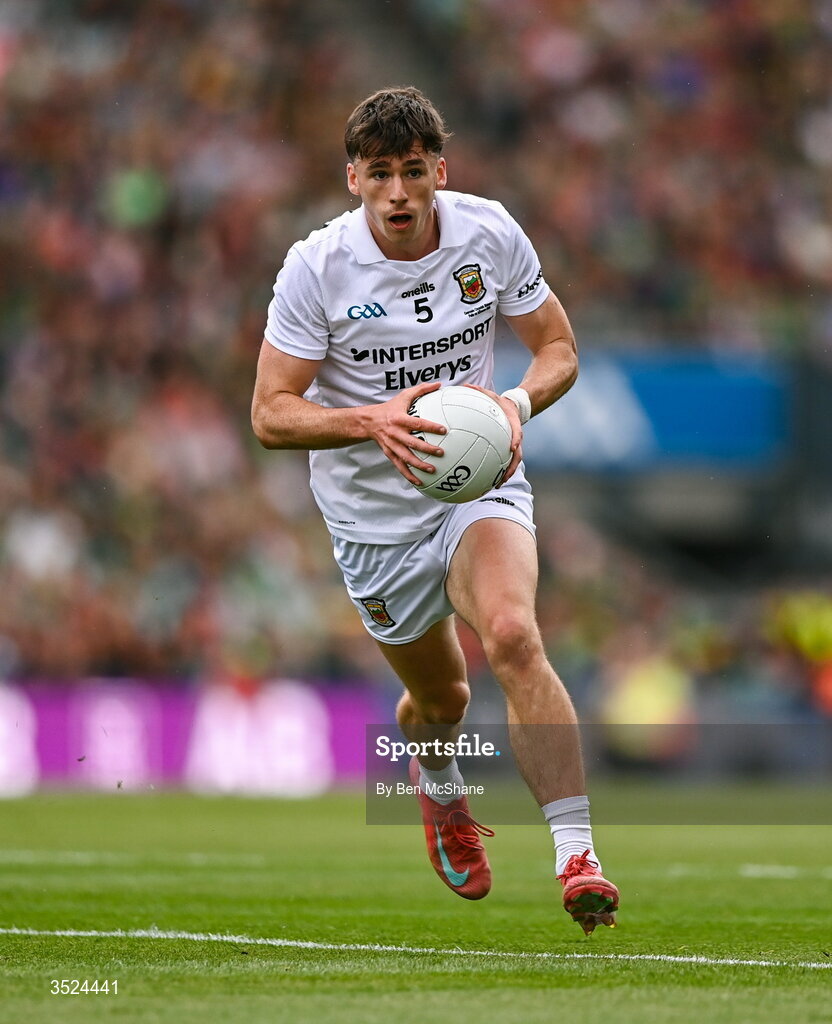26 July 2026; Sam Callinan of Mayo during the GAA Football All-Ireland Senior Championship final match between Kerry and Mayo at Croke Park in Dublin. Photo by Ben McShane/Sportsfile