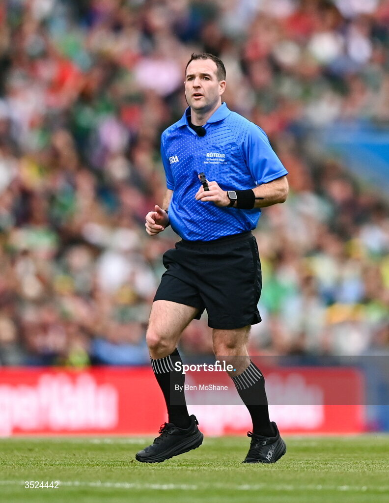 26 July 2026; Referee Martin McNally during the GAA Football All-Ireland Senior Championship final match between Kerry and Mayo at Croke Park in Dublin. Photo by Ben McShane/Sportsfile