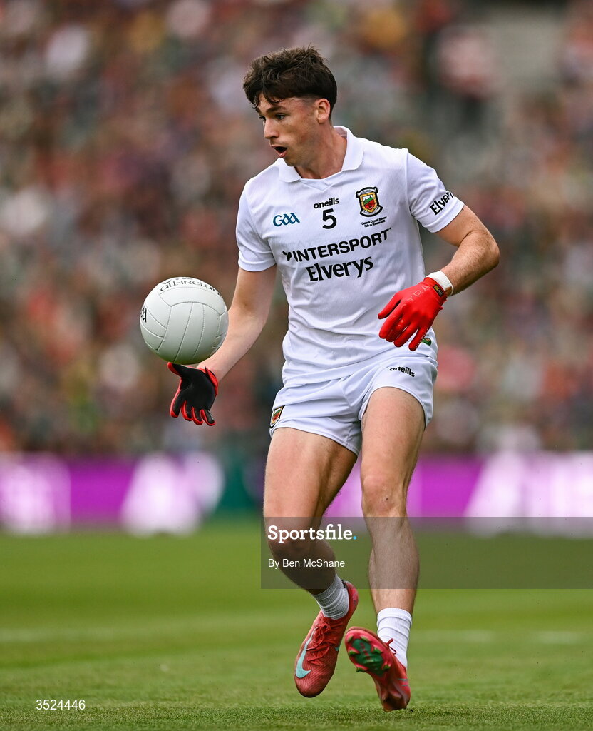 26 July 2026; Sam Callinan of Mayo during the GAA Football All-Ireland Senior Championship final match between Kerry and Mayo at Croke Park in Dublin. Photo by Ben McShane/Sportsfile