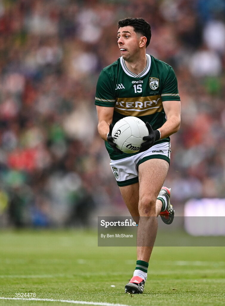 26 July 2026; Dylan Geaney of Kerry during the GAA Football All-Ireland Senior Championship final match between Kerry and Mayo at Croke Park in Dublin. Photo by Ben McShane/Sportsfile