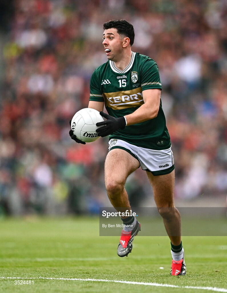26 July 2026; Dylan Geaney of Kerry during the GAA Football All-Ireland Senior Championship final match between Kerry and Mayo at Croke Park in Dublin. Photo by Ben McShane/Sportsfile