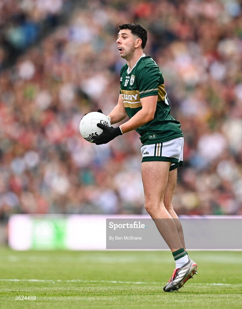 26 July 2026; Dylan Geaney of Kerry during the GAA Football All-Ireland Senior Championship final match between Kerry and Mayo at Croke Park in Dublin. Photo by Ben McShane/Sportsfile