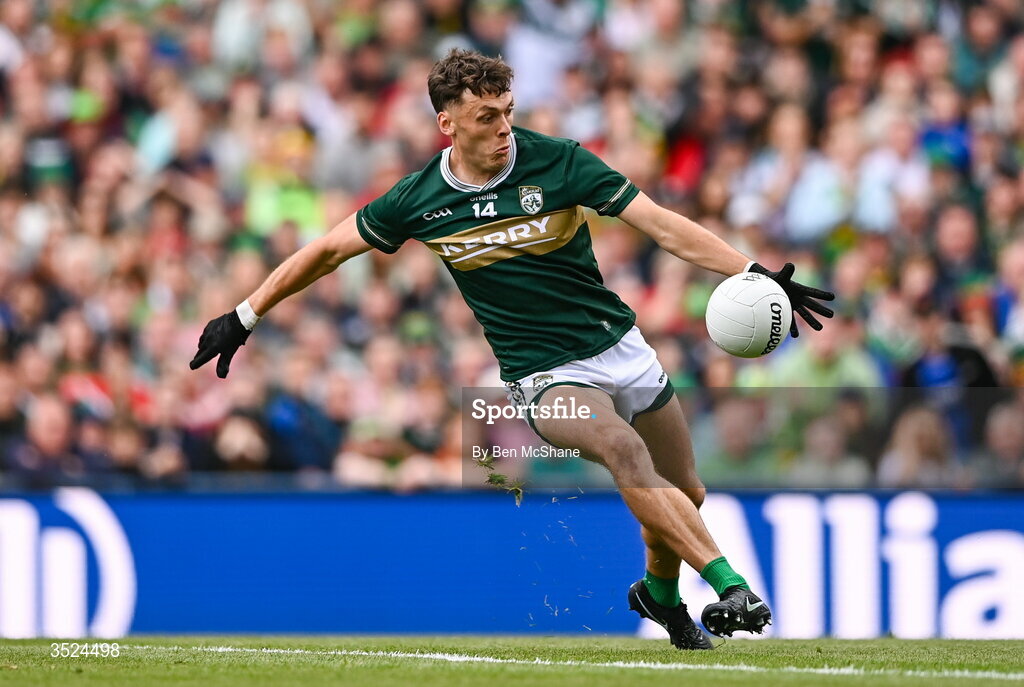 26 July 2026; David Clifford of Kerry during the GAA Football All-Ireland Senior Championship final match between Kerry and Mayo at Croke Park in Dublin. Photo by Ben McShane/Sportsfile