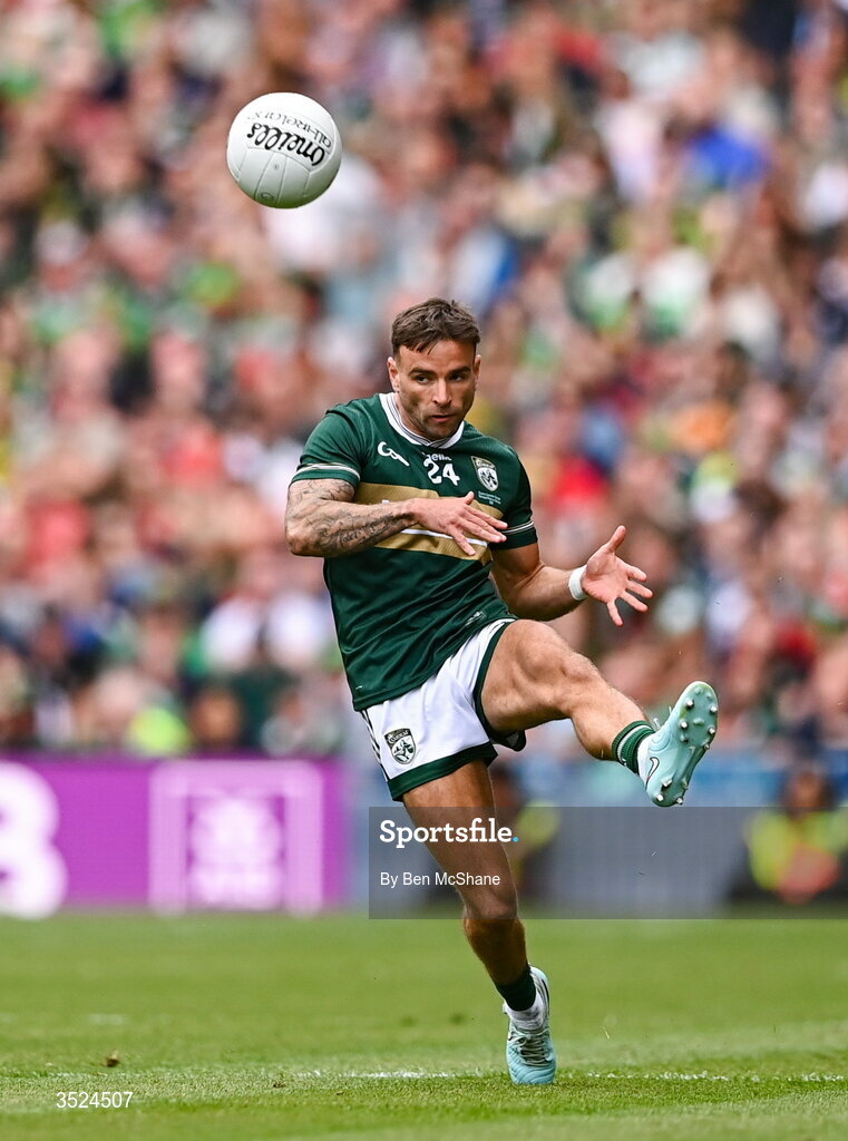 26 July 2026; Micheál Burns of Kerry during the GAA Football All-Ireland Senior Championship final match between Kerry and Mayo at Croke Park in Dublin. Photo by Ben McShane/Sportsfile