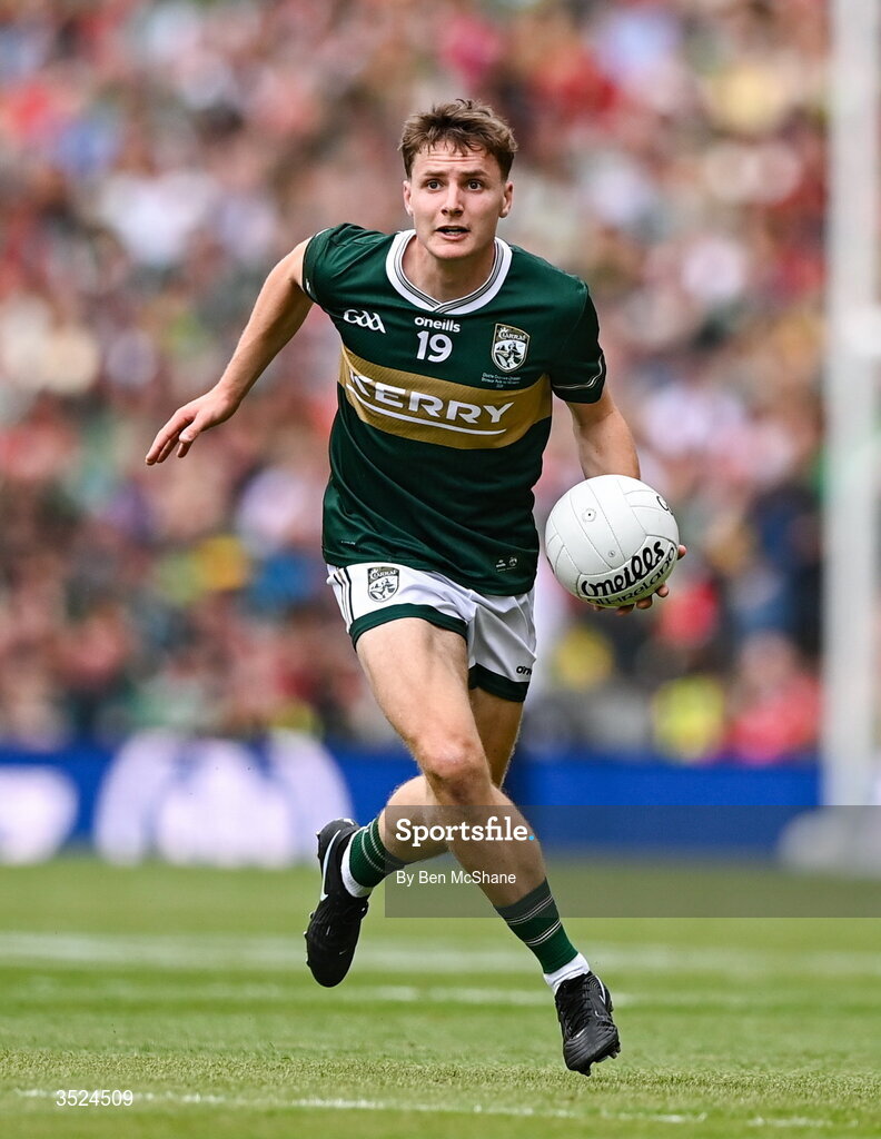 26 July 2026; Keith Evans of Kerry during the GAA Football All-Ireland Senior Championship final match between Kerry and Mayo at Croke Park in Dublin. Photo by Ben McShane/Sportsfile