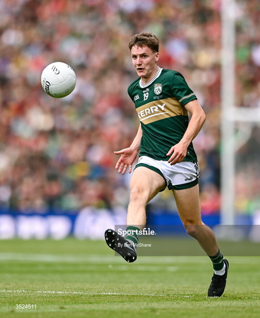 26 July 2026; Keith Evans of Kerry during the GAA Football All-Ireland Senior Championship final match between Kerry and Mayo at Croke Park in Dublin. Photo by Ben McShane/Sportsfile