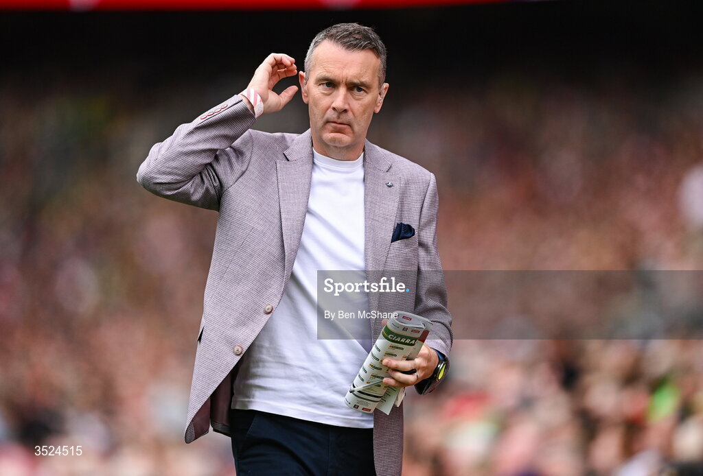 26 July 2026; Wicklow senior football manager and BBC pundit Oisin McConville during the GAA Football All-Ireland Senior Championship final match between Kerry and Mayo at Croke Park in Dublin. Photo by Ben McShane/Sportsfile