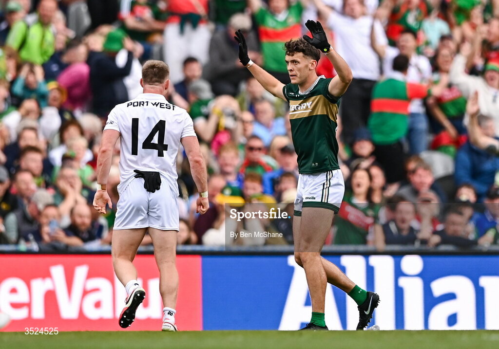 26 July 2026; David Clifford of Kerry reacts after missing a two-point score during the GAA Football All-Ireland Senior Championship final match between Kerry and Mayo at Croke Park in Dublin. Photo by Ben McShane/Sportsfile