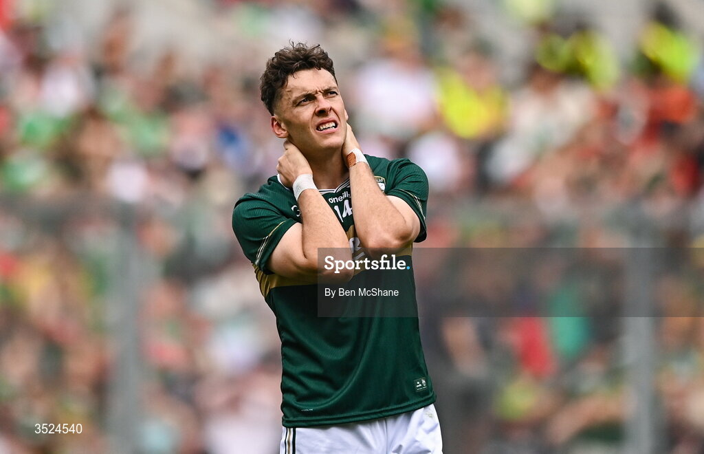 26 July 2026; David Clifford of Kerry reacts after his side's defeat in the GAA Football All-Ireland Senior Championship final match between Kerry and Mayo at Croke Park in Dublin. Photo by Ben McShane/Sportsfile