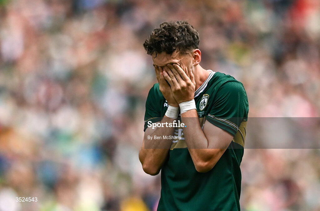 26 July 2026; David Clifford of Kerry reacts after his side's defeat in the GAA Football All-Ireland Senior Championship final match between Kerry and Mayo at Croke Park in Dublin. Photo by Ben McShane/Sportsfile