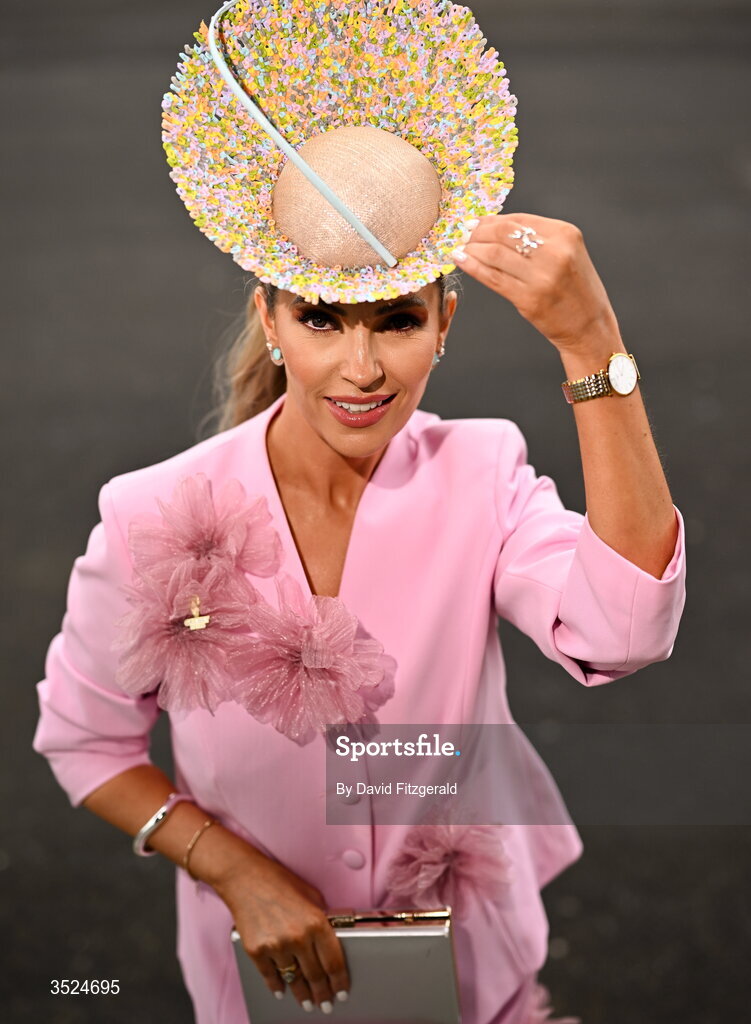 27 July 2026; Racegoer Pam Richardson from Galway prior to racing during day one of the Galway Races Summer Festival at Ballybrit Racecourse in Galway. Photo by David Fitzgerald/Sportsfile