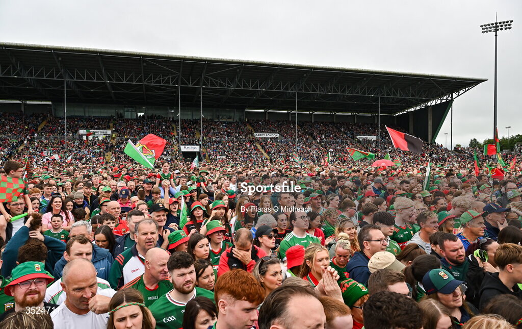 27 July 2026; Supporters during the homecoming celebrations of the All-Ireland Senior Football Champions at Hastings Insurance MacHale Park in Castlebar, Mayo. Photo by Piaras Ó Mídheach/Sportsfile