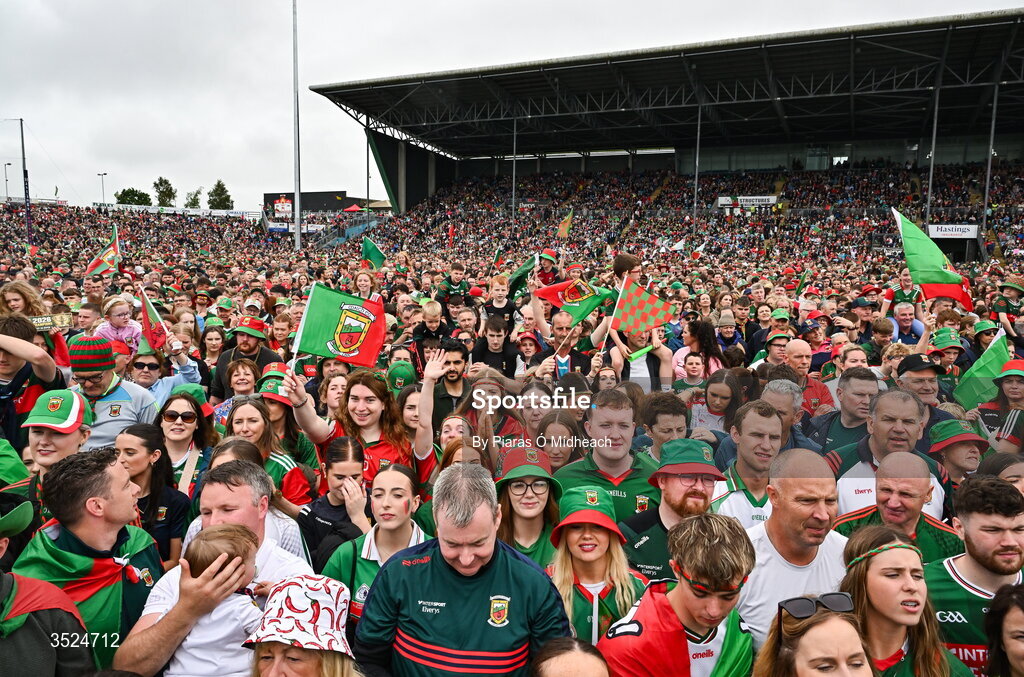 27 July 2026; Supporters during the homecoming celebrations of the All-Ireland Senior Football Champions at Hastings Insurance MacHale Park in Castlebar, Mayo. Photo by Piaras Ó Mídheach/Sportsfile