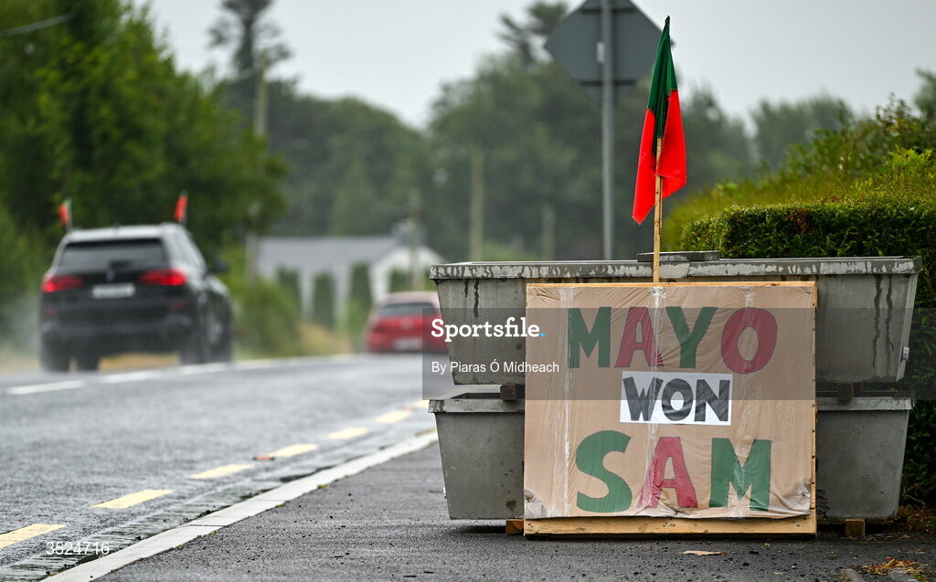 27 July 2026; A sign near tulsk during the homecoming celebrations of the All-Ireland Senior Football Champions at Hastings Insurance MacHale Park in Castlebar, Mayo. Photo by Piaras Ó Mídheach/Sportsfile