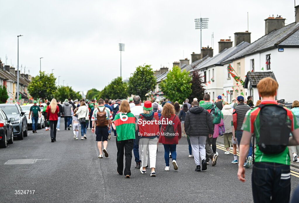 27 July 2026; Mayo supporters during the homecoming celebrations of the All-Ireland Senior Football Champions at Hastings Insurance MacHale Park in Castlebar, Mayo. Photo by Piaras Ó Mídheach/Sportsfile