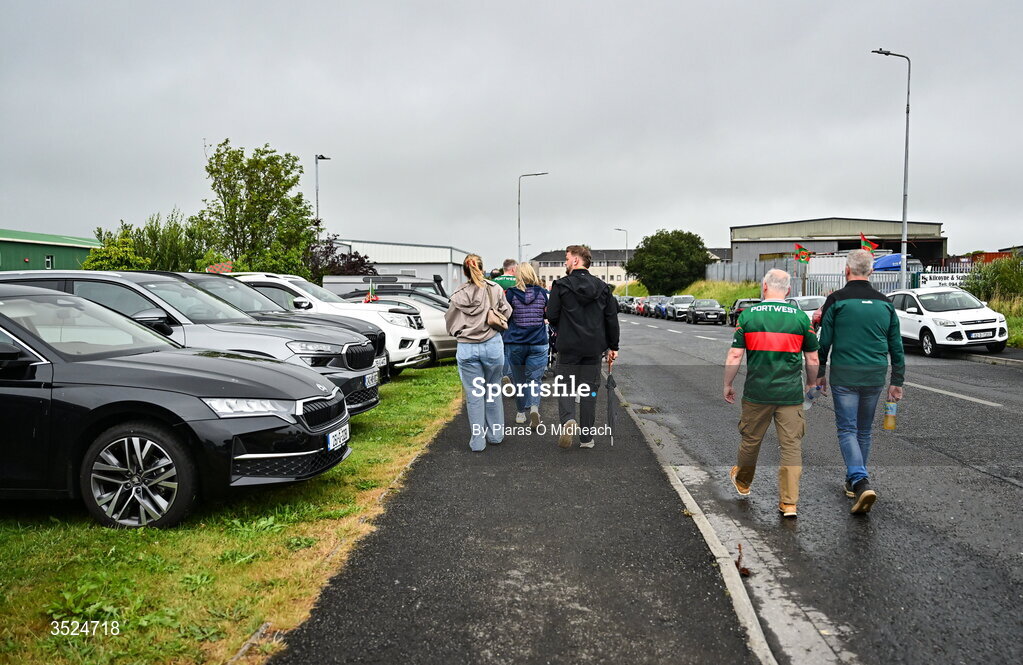 27 July 2026; Supporters make their way to the stadium during the homecoming celebrations of the All-Ireland Senior Football Champions at Hastings Insurance MacHale Park in Castlebar, Mayo. Photo by Piaras Ó Mídheach/Sportsfile