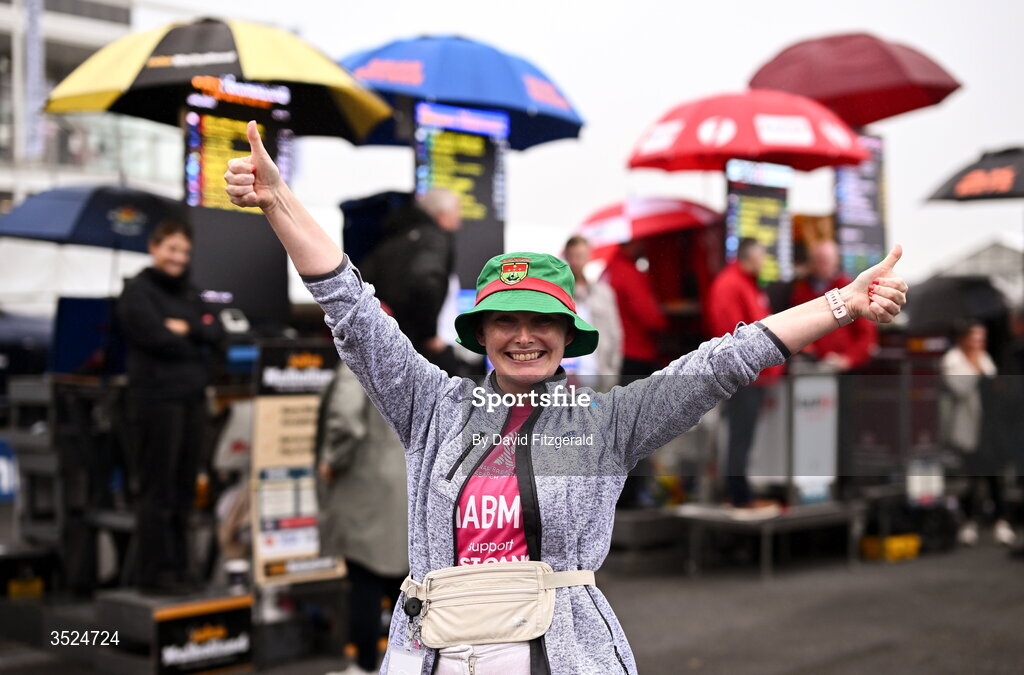 27 July 2026; Mayo supporter Brid Greaney during day one of the Galway Races Summer Festival at Ballybrit Racecourse in Galway. Photo by David Fitzgerald/Sportsfile