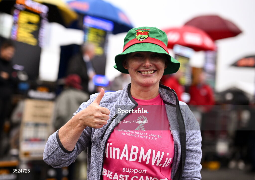 27 July 2026; Mayo supporter Brid Greaney during day one of the Galway Races Summer Festival at Ballybrit Racecourse in Galway. Photo by David Fitzgerald/Sportsfile