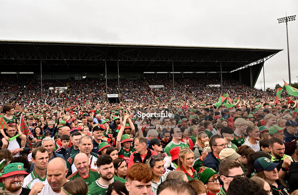 27 July 2026; Mayo supporters during the homecoming celebrations of the All-Ireland Senior Football Champions at Hastings Insurance MacHale Park in Castlebar, Mayo. Photo by Piaras Ó Mídheach/Sportsfile