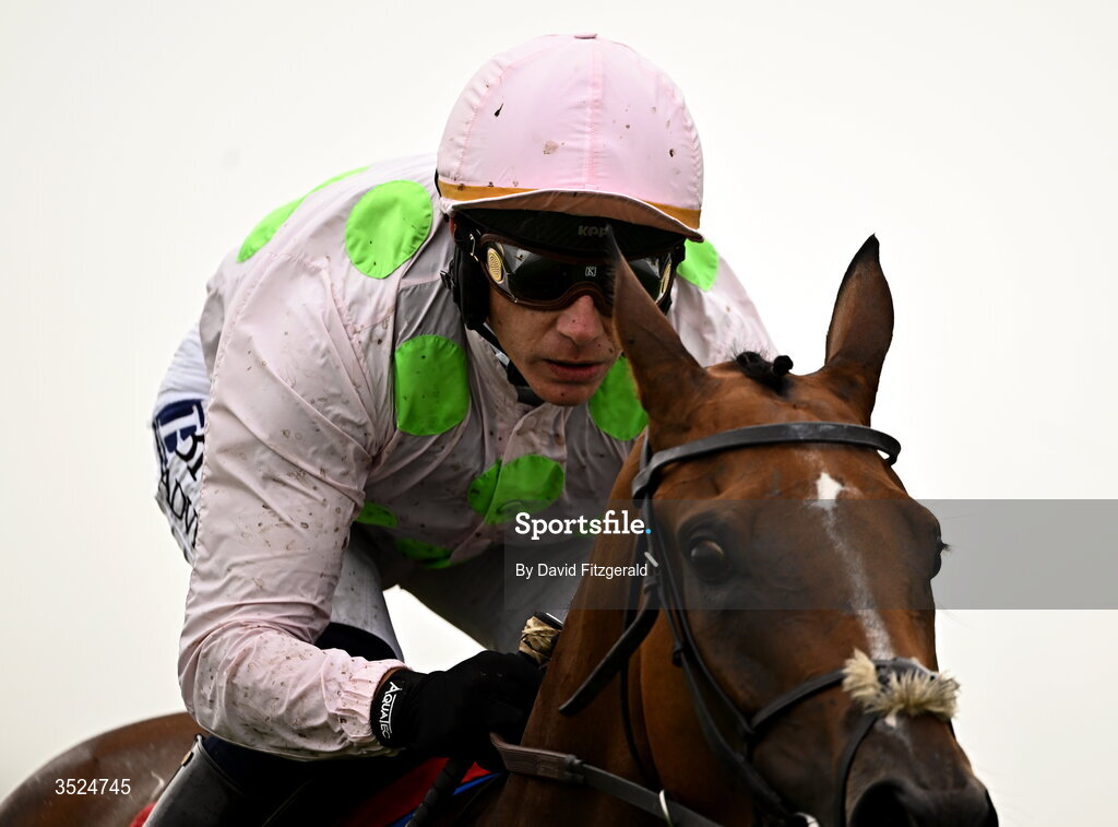 27 July 2026; Witches Familiar, with Paul Townend up, cross the line to win the Galmont Hotel and Galway Bay Hotel Novice Hurdle day one of the Galway Races Summer Festival at Ballybrit Racecourse in Galway. Photo by David Fitzgerald/Sportsfile